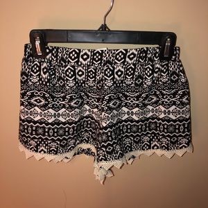 Black and white tribal printed shorts